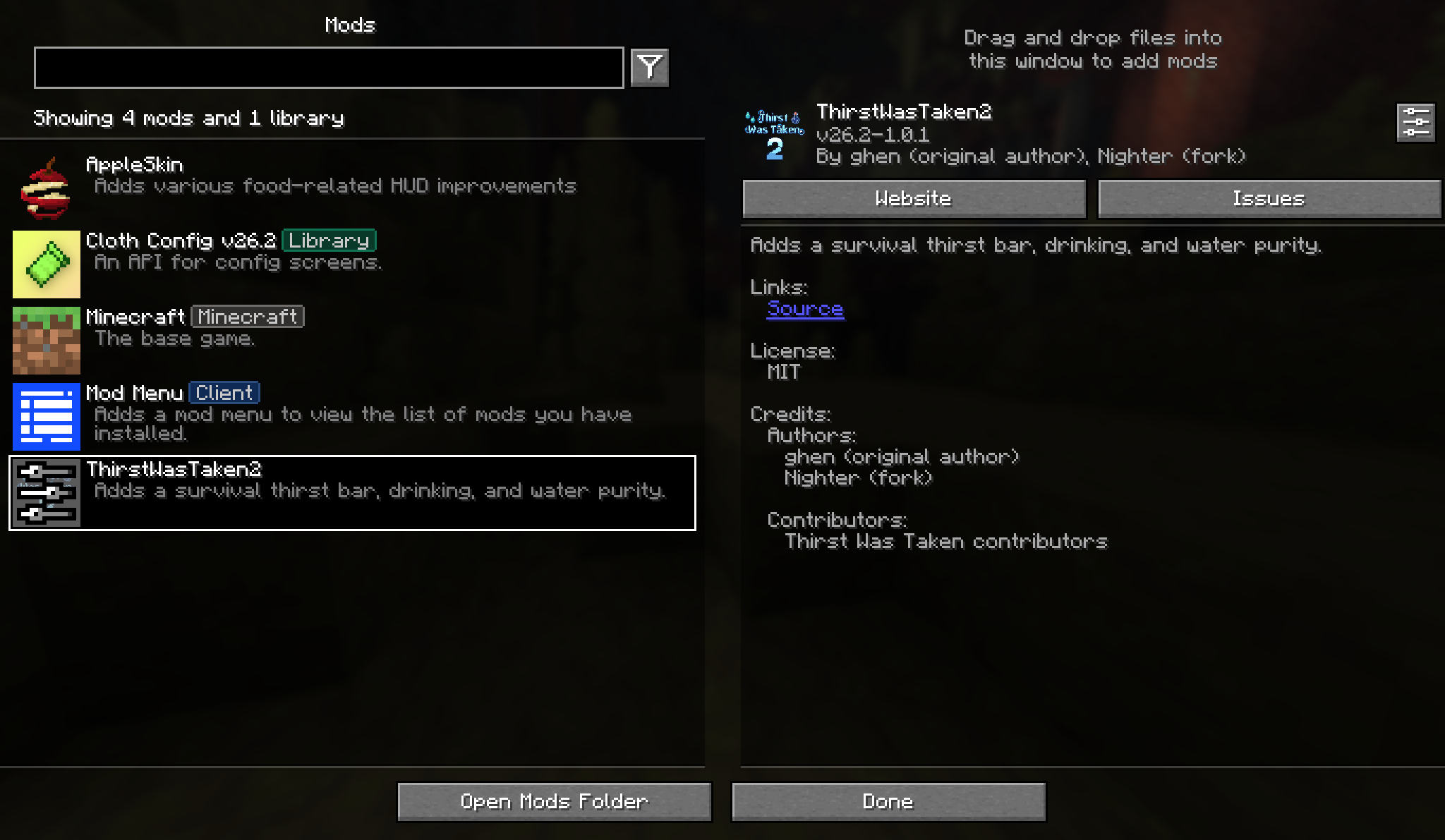 ThirstWasTaken2 listed in Mod Menu